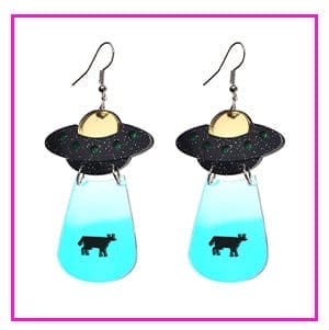 Alien Cow Abduction Dangle Earrings