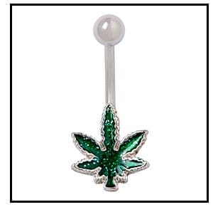 Glitter Leaf Belly Ring - 14 Gauge