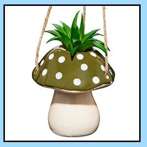 Hanging Toadstool Planter with Fake Succulent