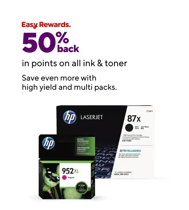 50% back in points on all ink and toner.