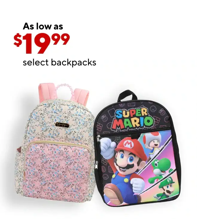 Backpacks as low as \\$19.99