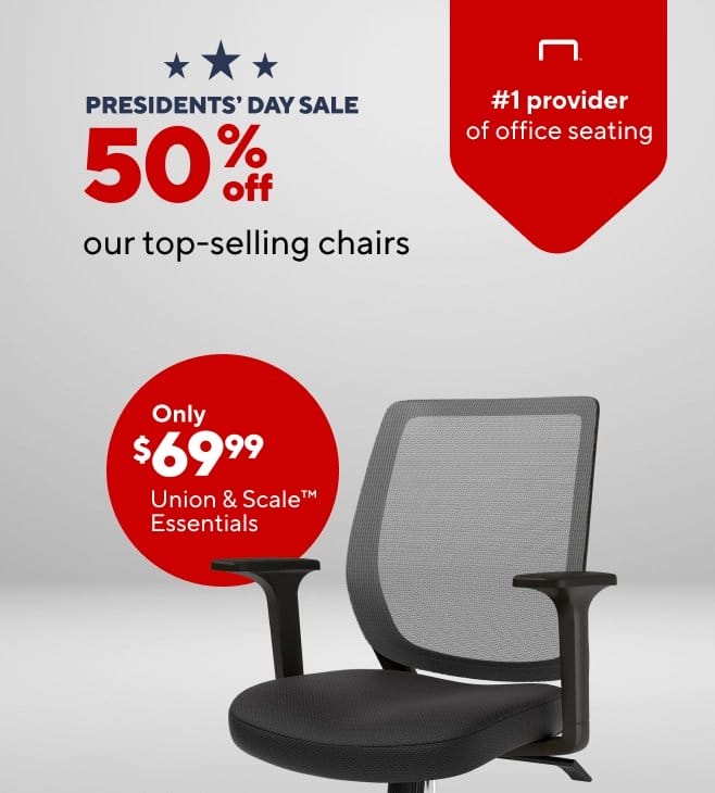 Save 50% Off Our Top Selling Chairs during Small Business Savings Event; Essentials Blk \\$69.99 (Feb Chair Savings Month/Presidents Day)