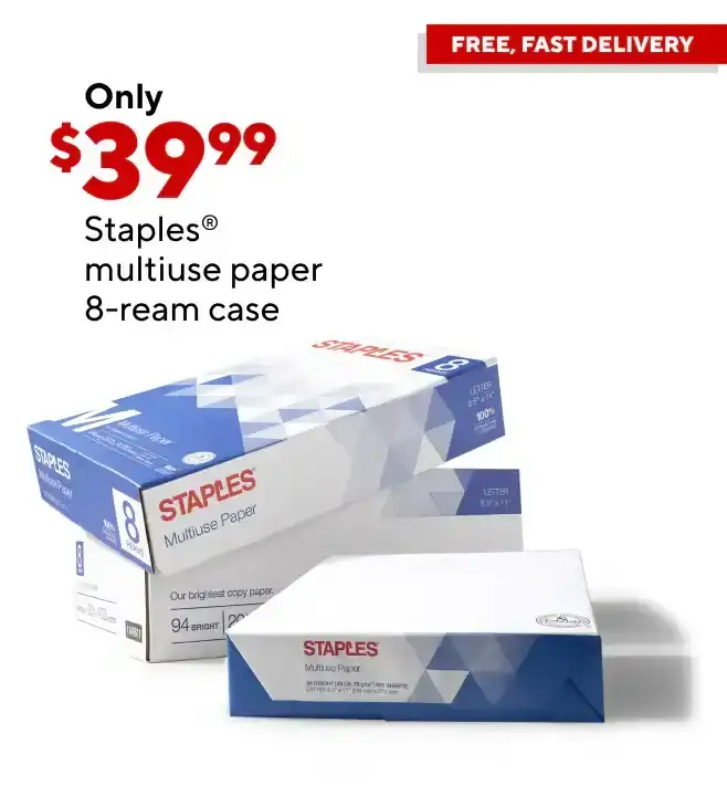 Only \\$39.99 for Staples multiuse copy paper, 8.5