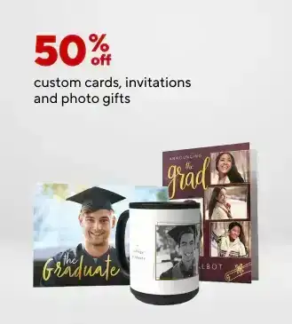 50% off custom cards, invitations and photo gifts