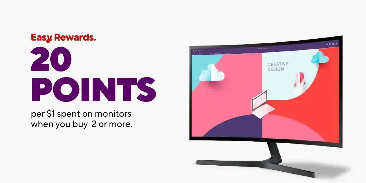 Earn 20 rewards points for each \\$1 when you buy 2 or more monitors.