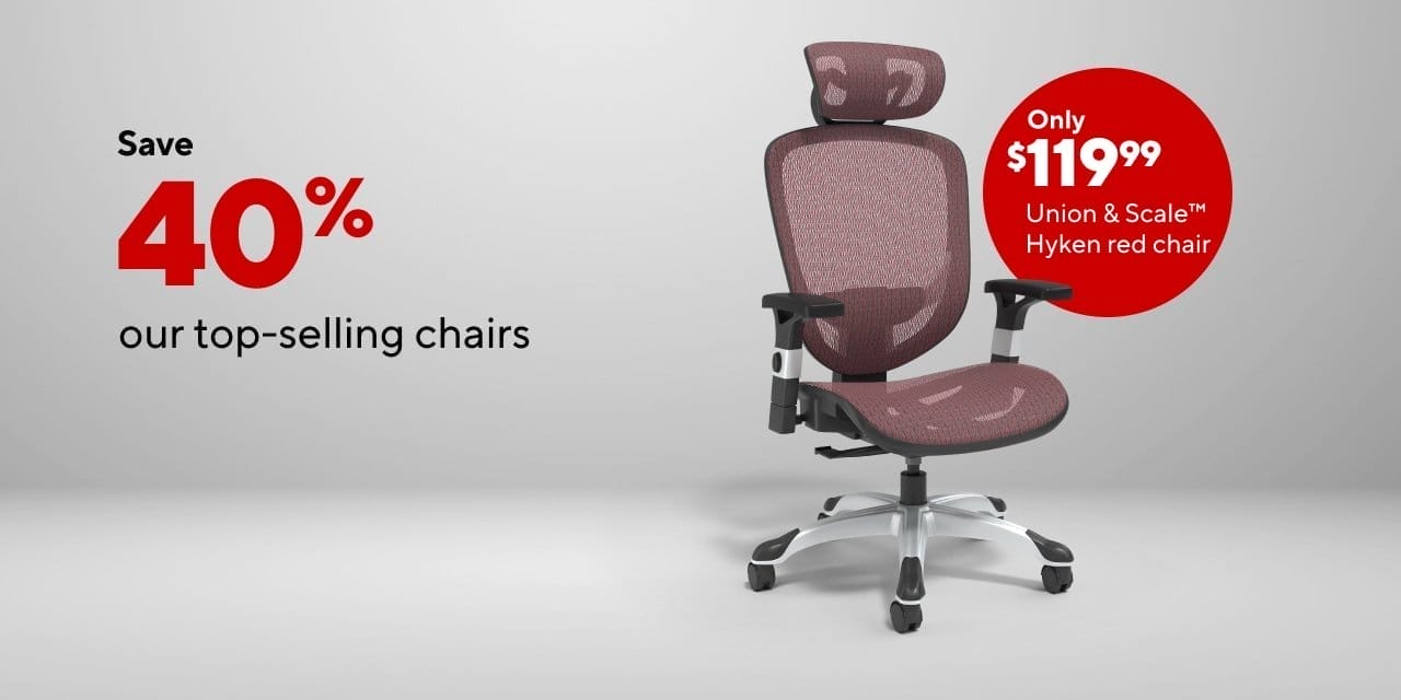 Save 40% off our top selling chairs; Hyken Red \\$119.99