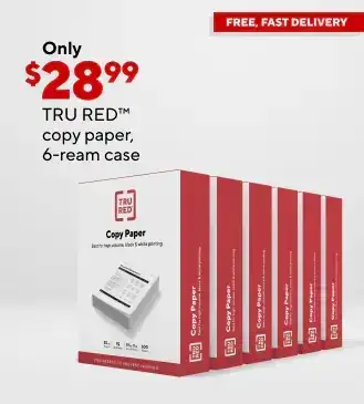 Only \\$27.99 for\xa0TRU RED™\xa0copy paper, 6–ream case