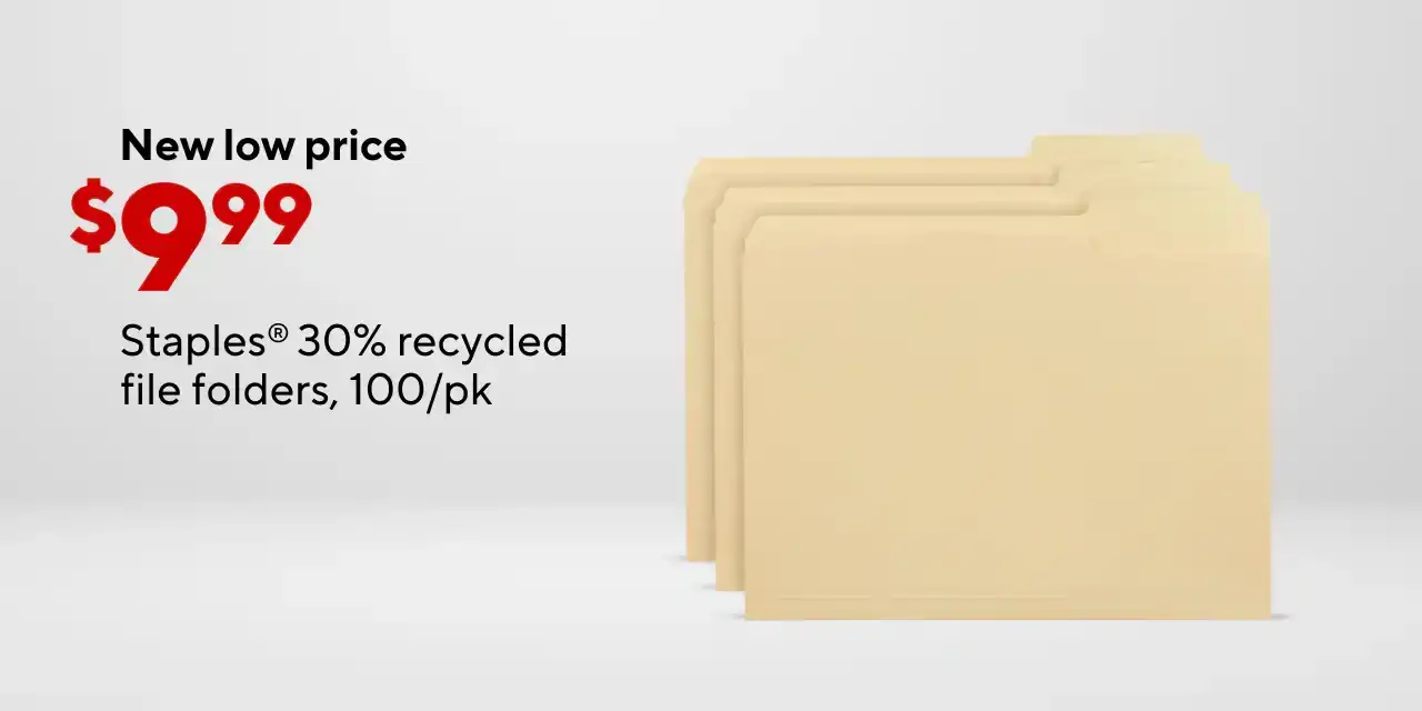 Staples® 30% Recycled File Folders as low as \\$9.99