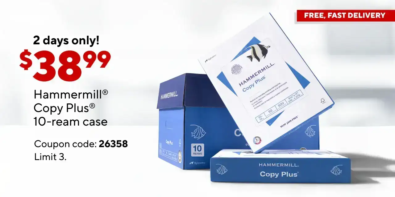 Only \\$38.99 for Hammermill Copy Plus paper, 10-ream case after coupon.