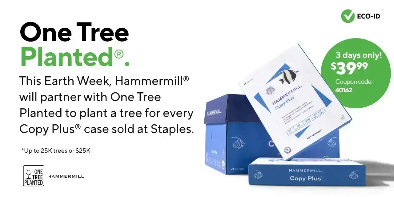 Only \\$39.99 for Hammermill Copy Plus paper, 10-ream case after coupon.