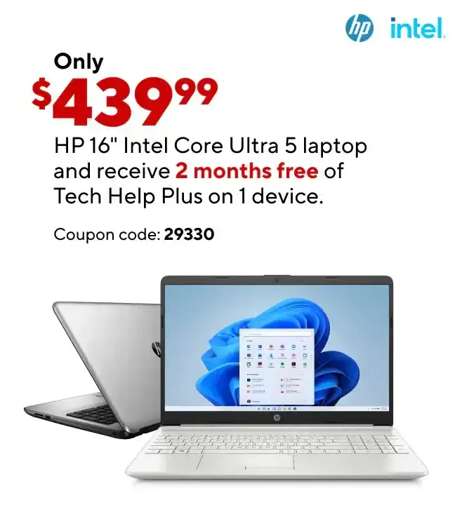 Save up to \\$439.99 on HP PC's and Free 2 months of Tech Help Plus on 1 device. \\$20 value for FREE. Coupon Code: 29330