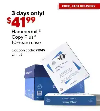 Only \\$41.99 for Hammermill Copy Plus paper, 10-ream case after coupon.