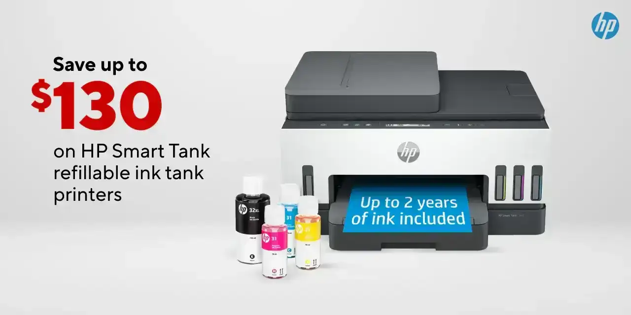 Print more for less with HP's refillable ink tank printer. Save up to \\$130 on HP SmartTank printers