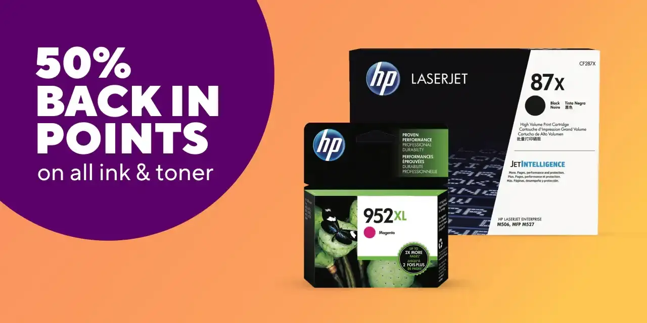 50% back in points on all ink and toner.