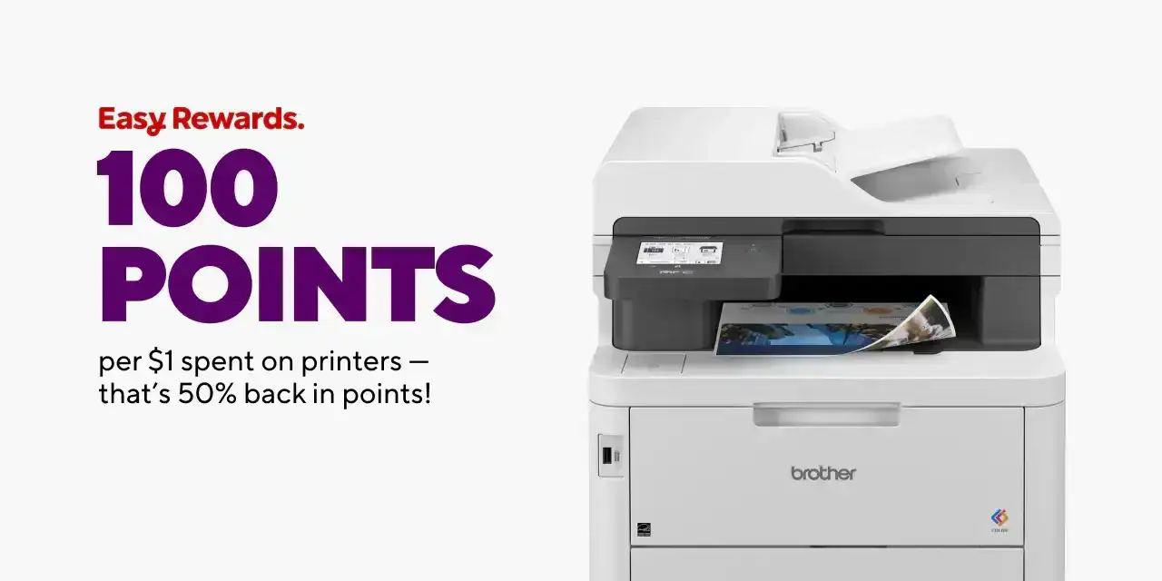 Earn 100 points per \\$1 spent on a printer
