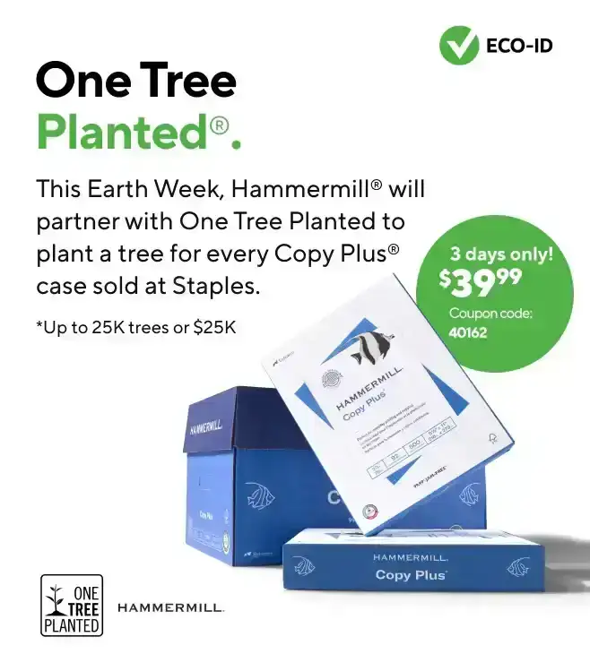 Only \\$39.99 for Hammermill Copy Plus paper, 10-ream case after coupon.