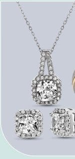 Shop Sterling Silver CZ Halo Necklace and Earring Set