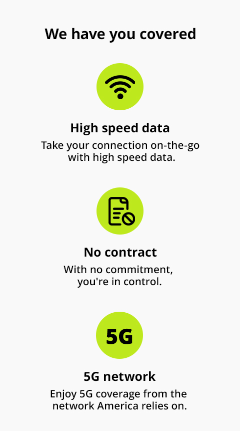 We have you covered. High speed data. No contract. 5G network