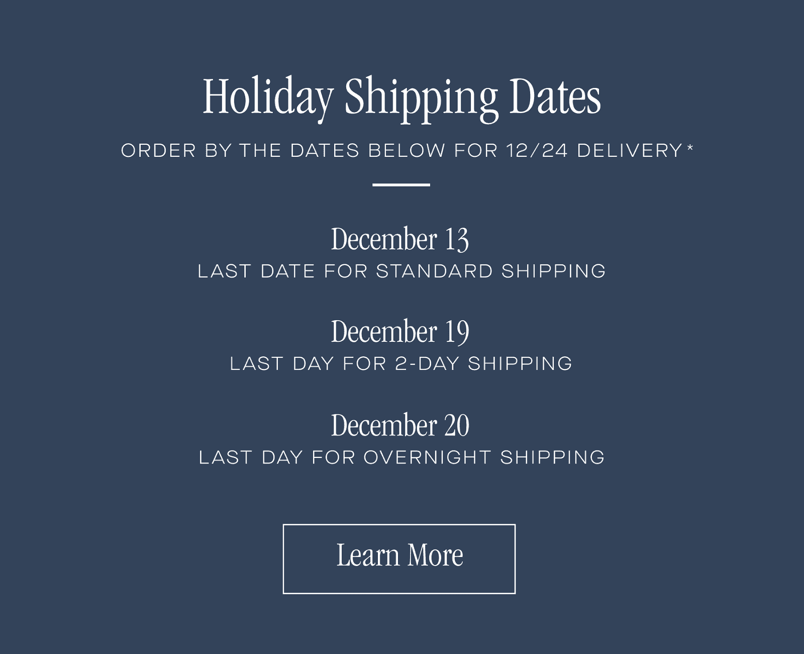 Holiday Shipping Dates