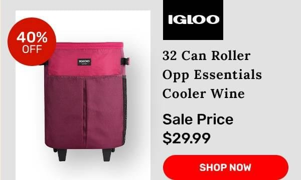 Igloo 32 Can Roller Opp Essentials Cooler Wine Zin/Black