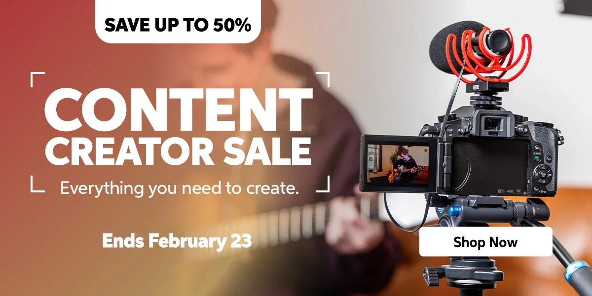 Content Creator Sale: Everything you need to create. Save up to 50%. Ends February 23. Shop now.