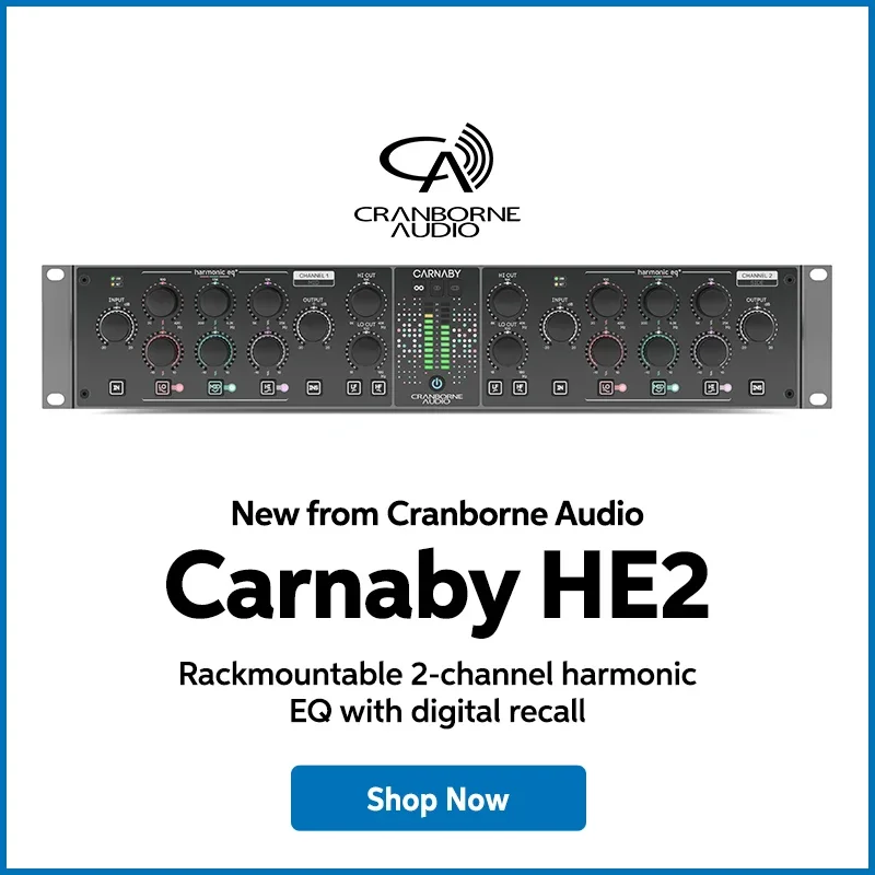 New from Cranborne Audio: Carnaby HE2. Rackmountable 2-channel harmonic EQ with digital recall. Shop now.