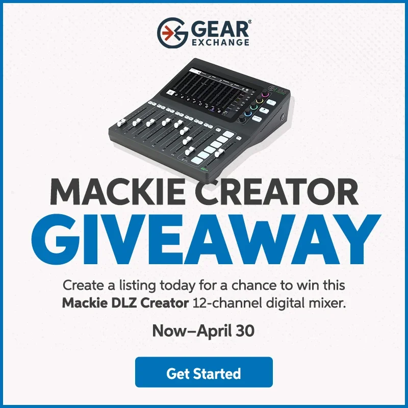 Gear Exchange Mackie Creator Giveaway. Create a listing today for a chance to win this Mackie DLZ Creator 12-channel digital mixer. Now through April 30. Get started.