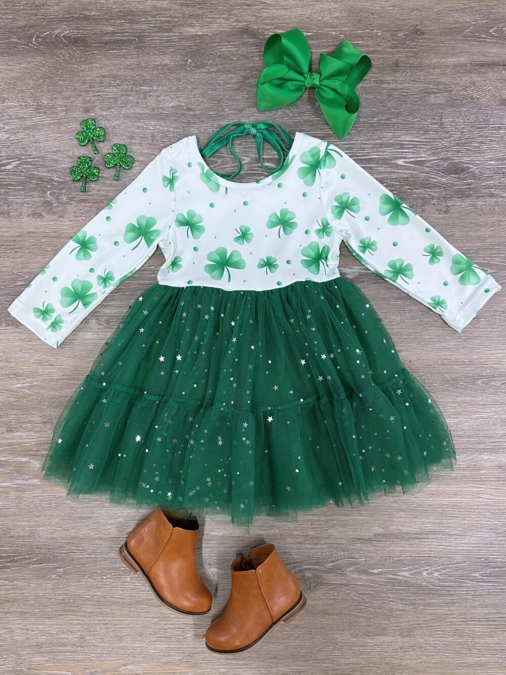 Lucky Clover Long Sleeve St. Patrick's Day Tiered Tutu Dress