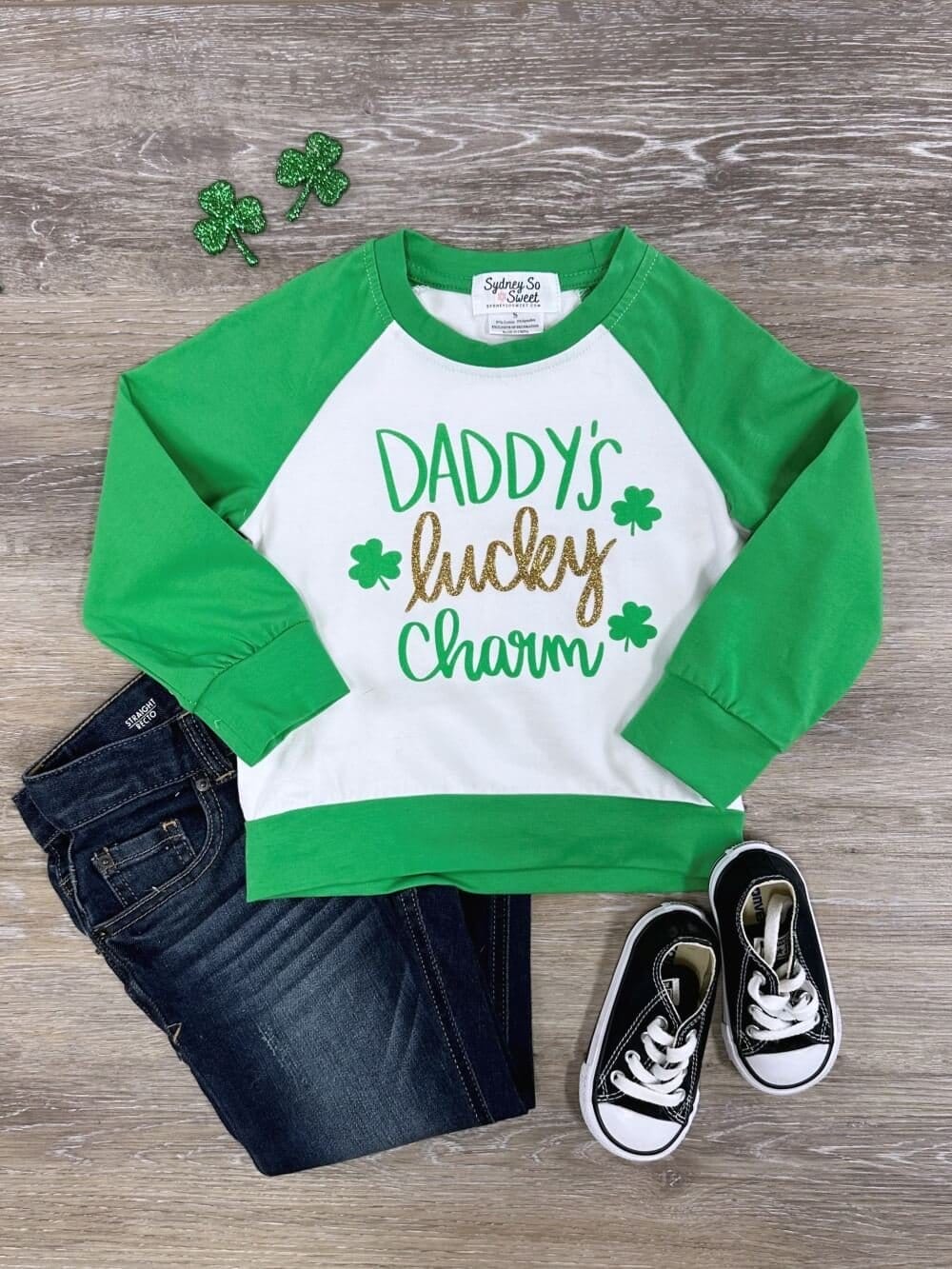Daddy's Lucky Charm Raglan Sleeve St. Patrick's Day Pullover Top