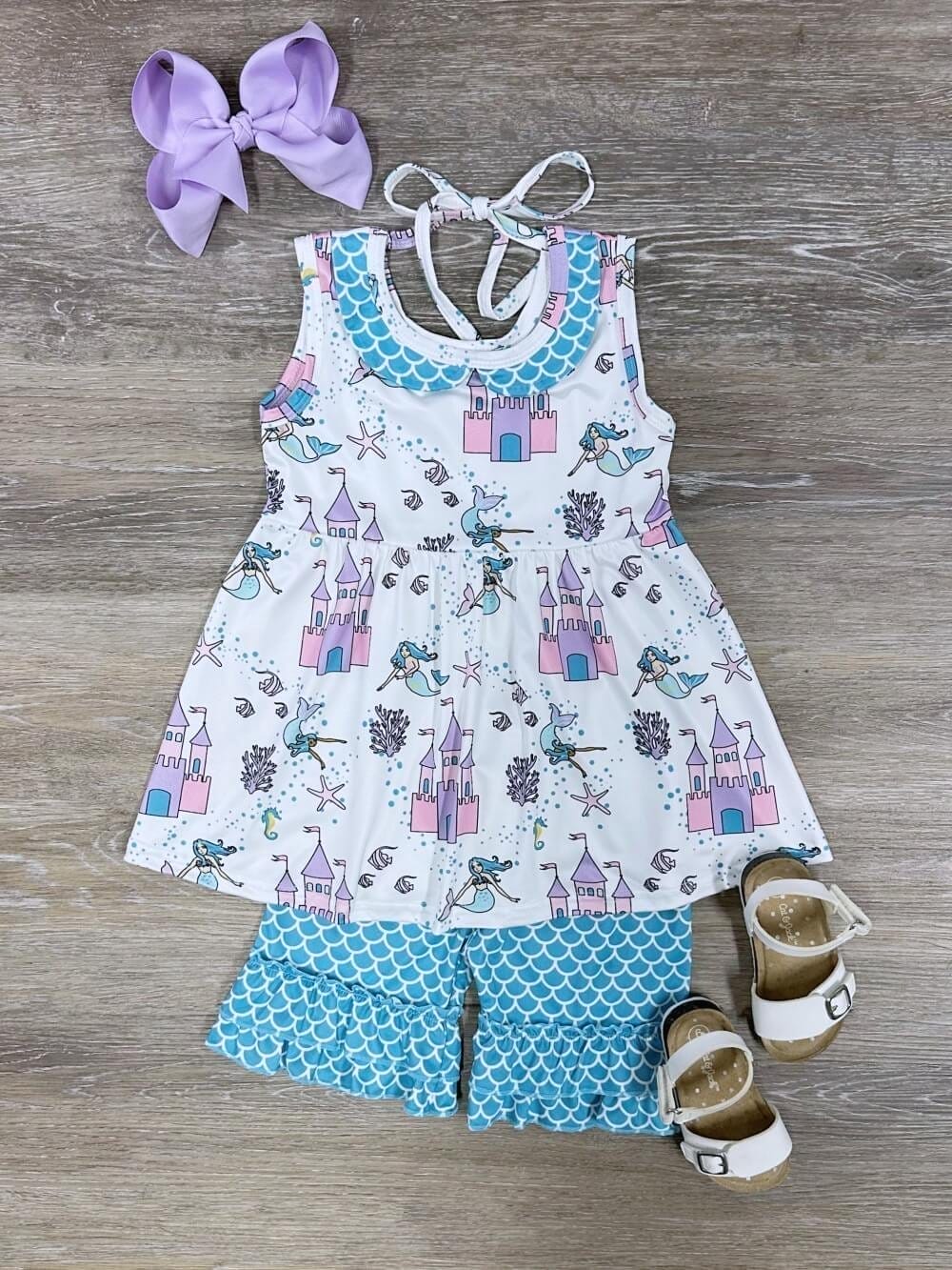 Castle Far Away Girls Blue Polka Dot Shorts Outfit