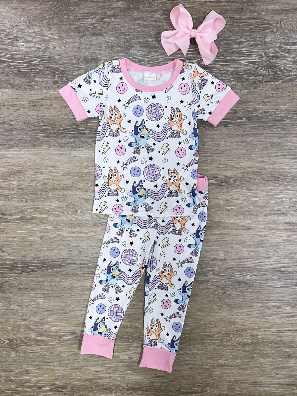 Blue Dog Roller Skate Derby Short Sleeve Pajama Set