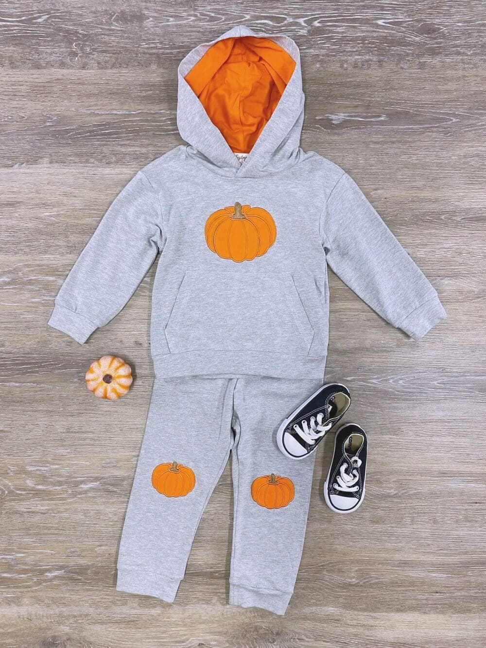 Gray Pumpkin Hooded Jogger Lounge Set