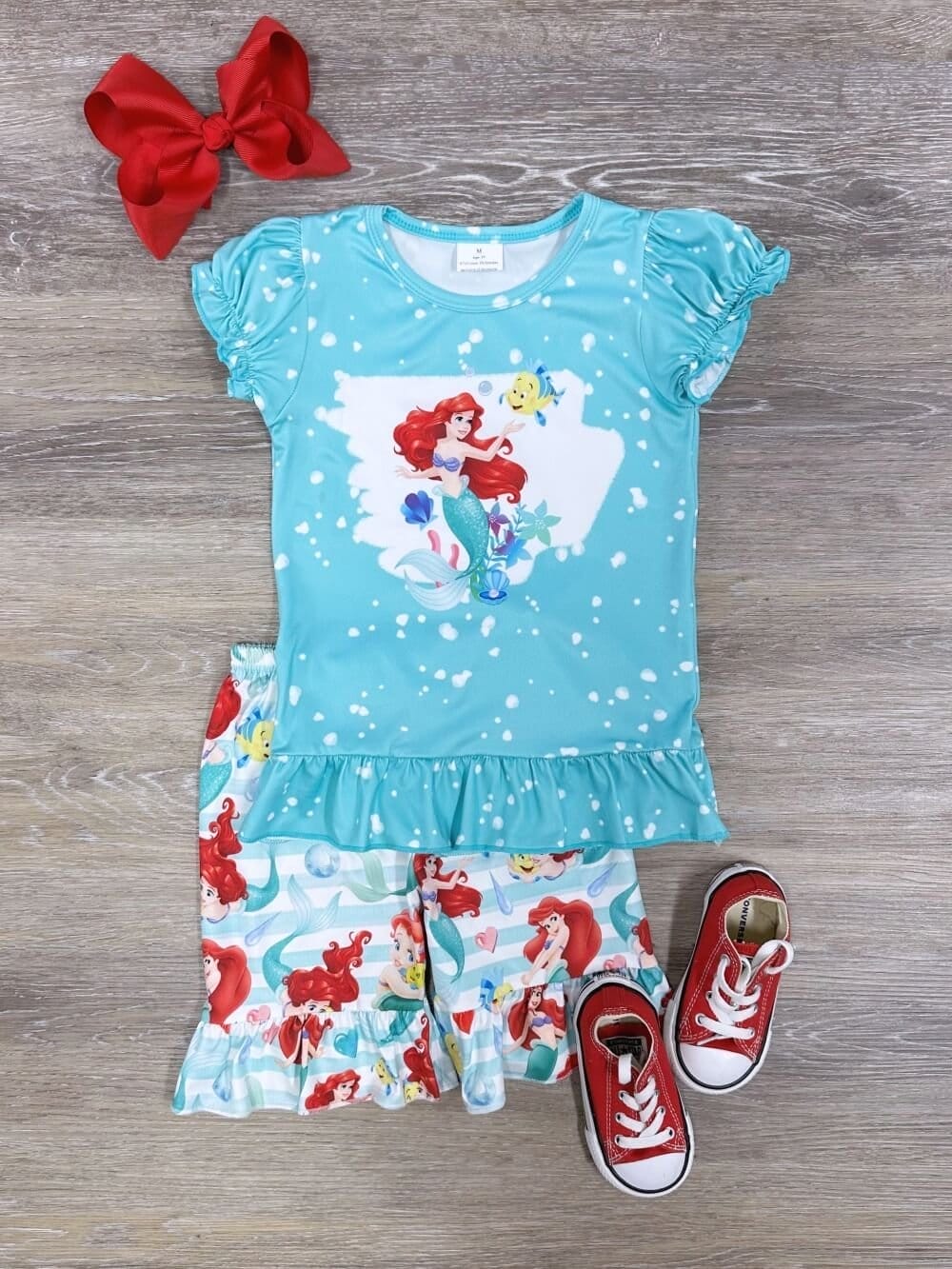 Under the Sea Mermaid Acid Wash Girls Shorts Outfit