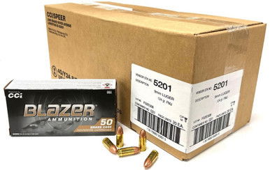 Image of CCI Blazer Brass Handgun Ammunition 9mm Luger 124 gr. FMJ 1090 fps 1000/ct (20-50/ct)