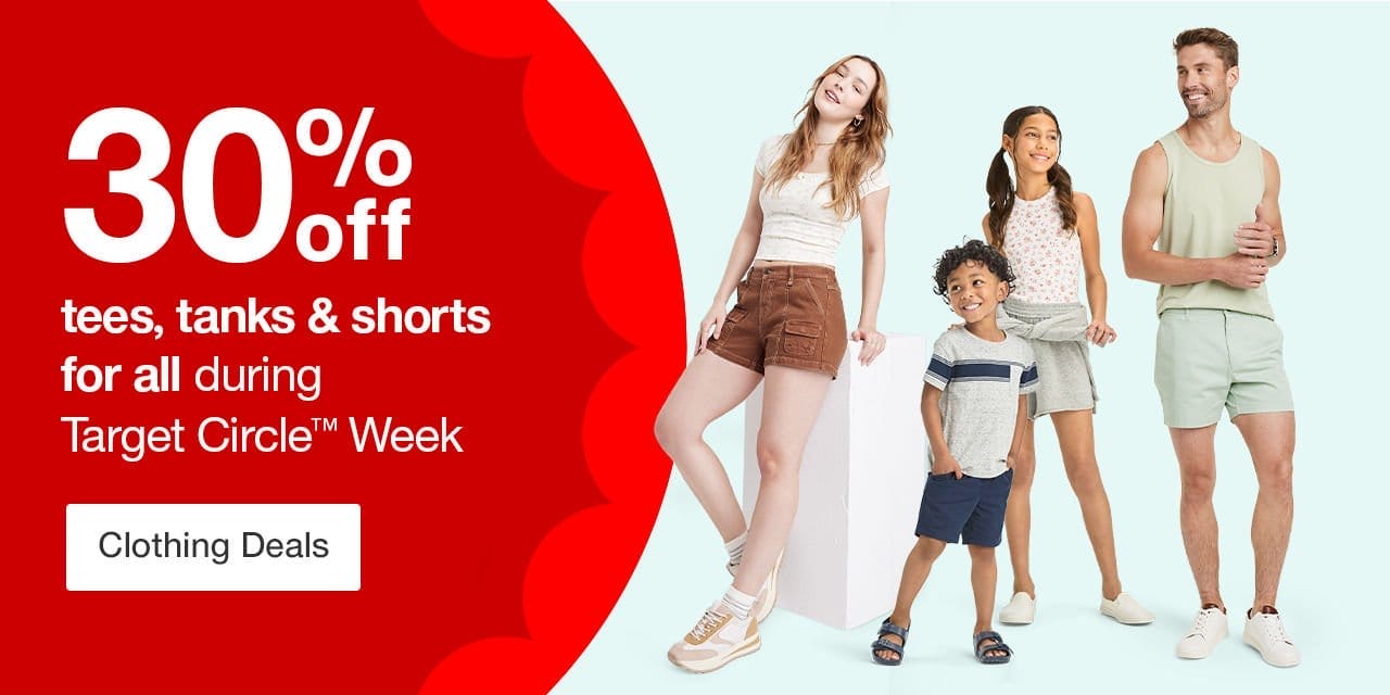 30% off tees, tanks & shorts for all during Target Circle™ Week Clothing Deals ›