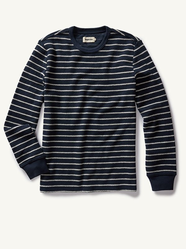 The Adams Crew in Dark Navy Stripe Reverse Terry