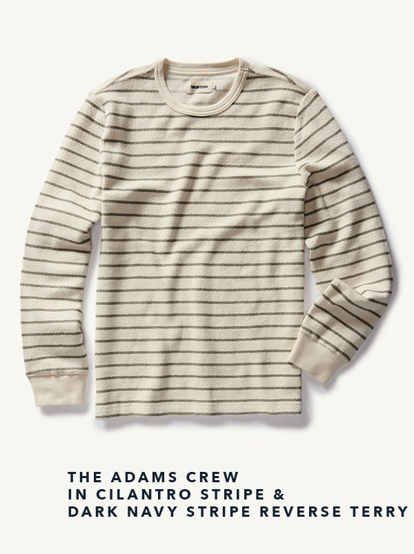 The Adams Crew in Cilantro Stripe Reverse Terry