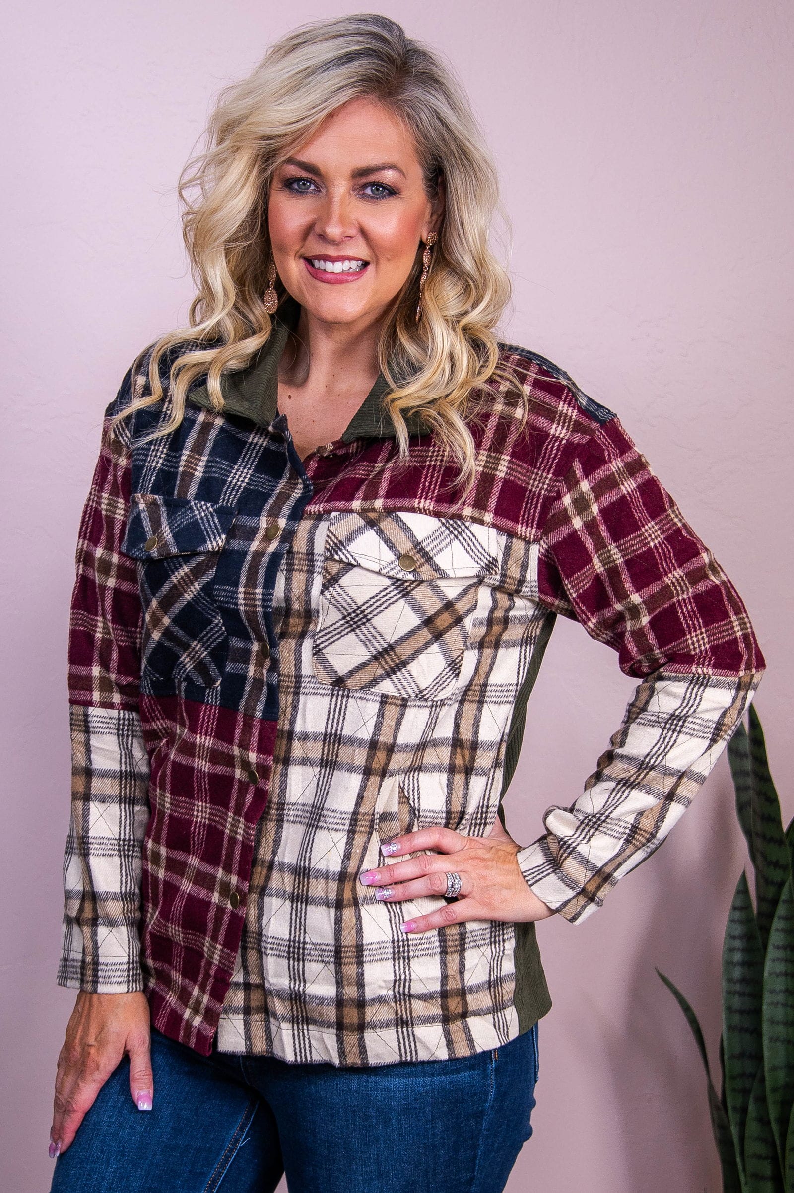 Image of Moments Of Perfection Wine/Multi Color Plaid Jacket - O5527WN