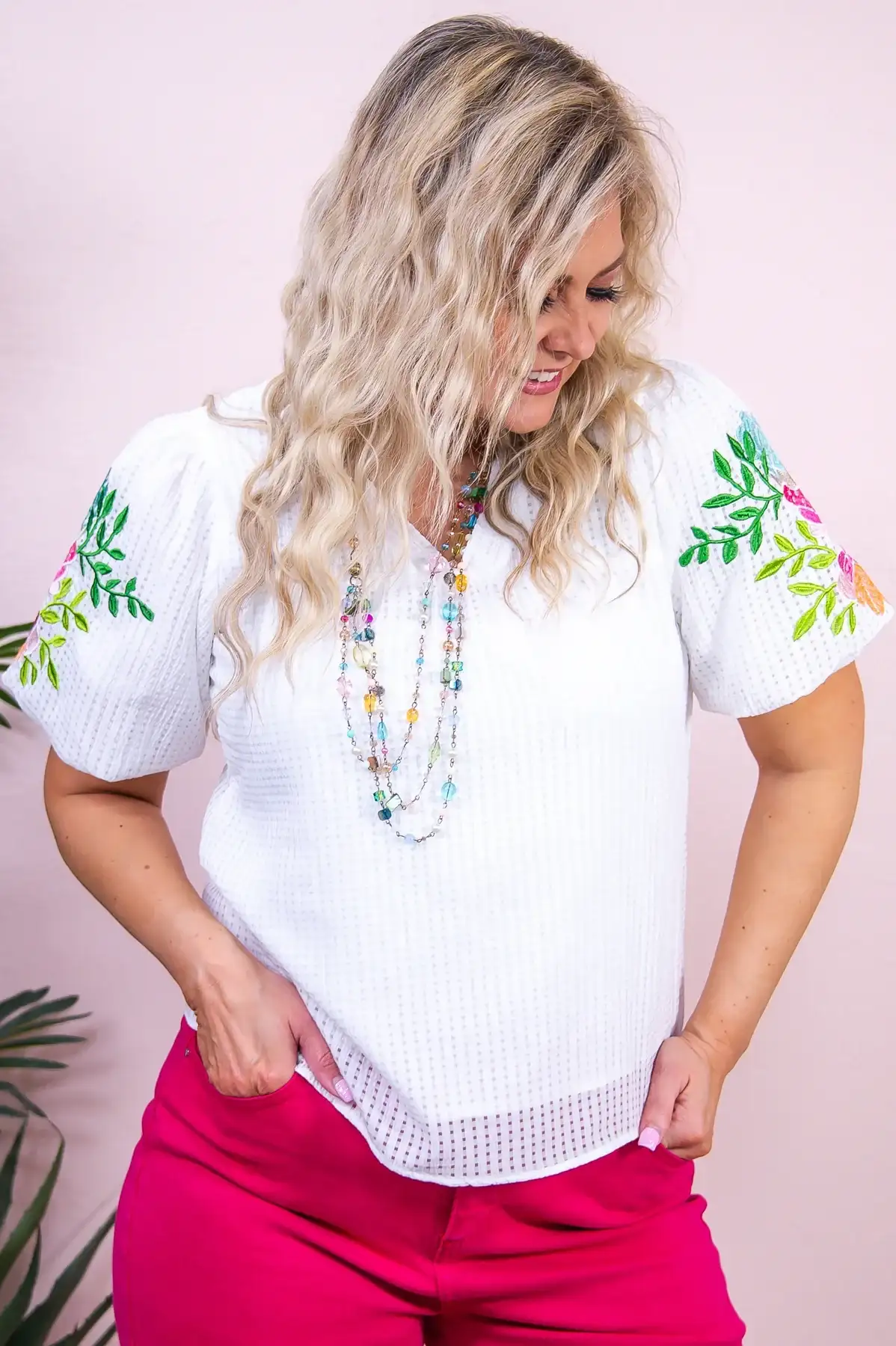 Image of Hello Lovely White/Multi Color Embroidered Top - T9360WH