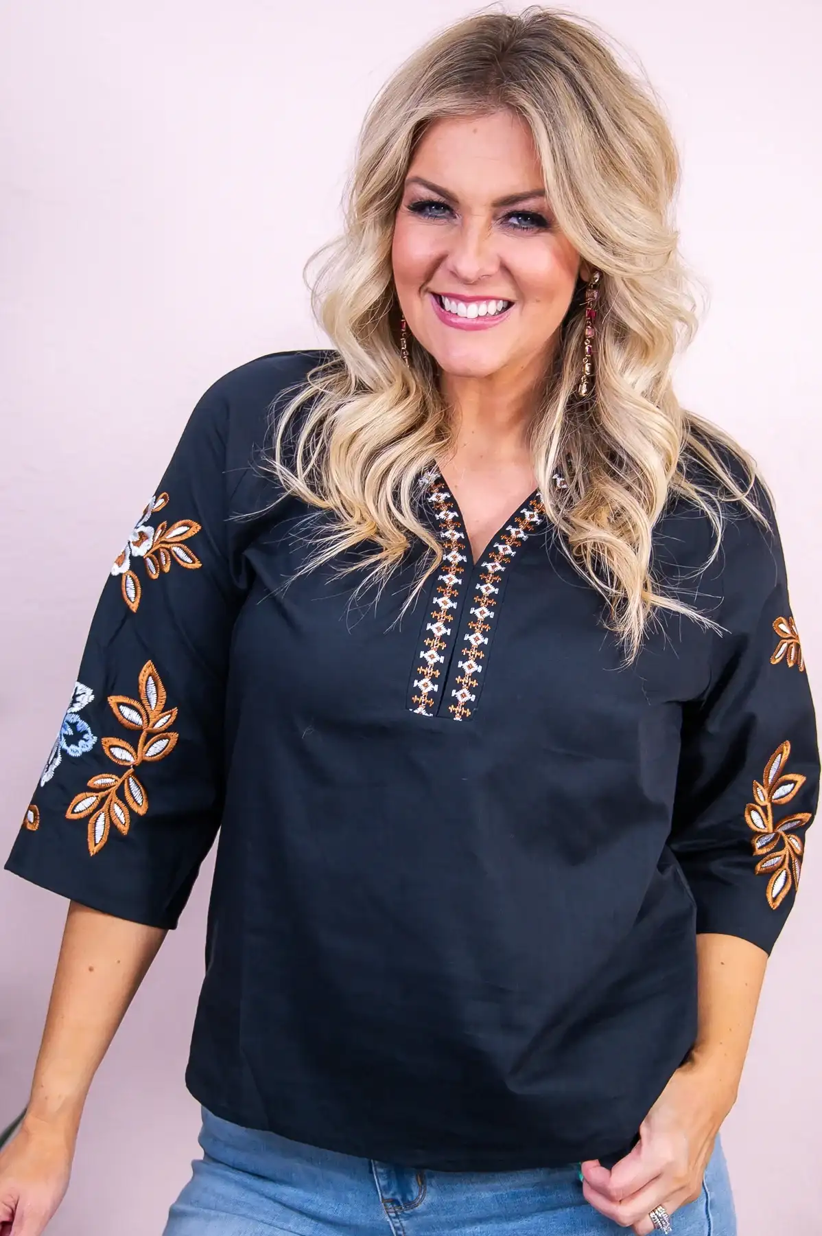Image of Best Day Yet Black/Brown Floral Embroidered Top - T9547BK