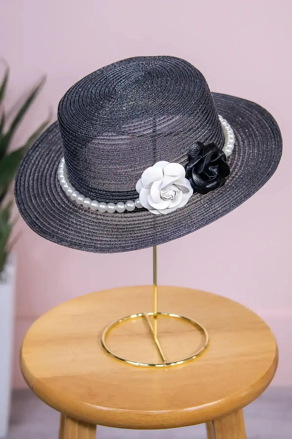 Image of Black Pearl/Floral Band Hat - HAT1502BK