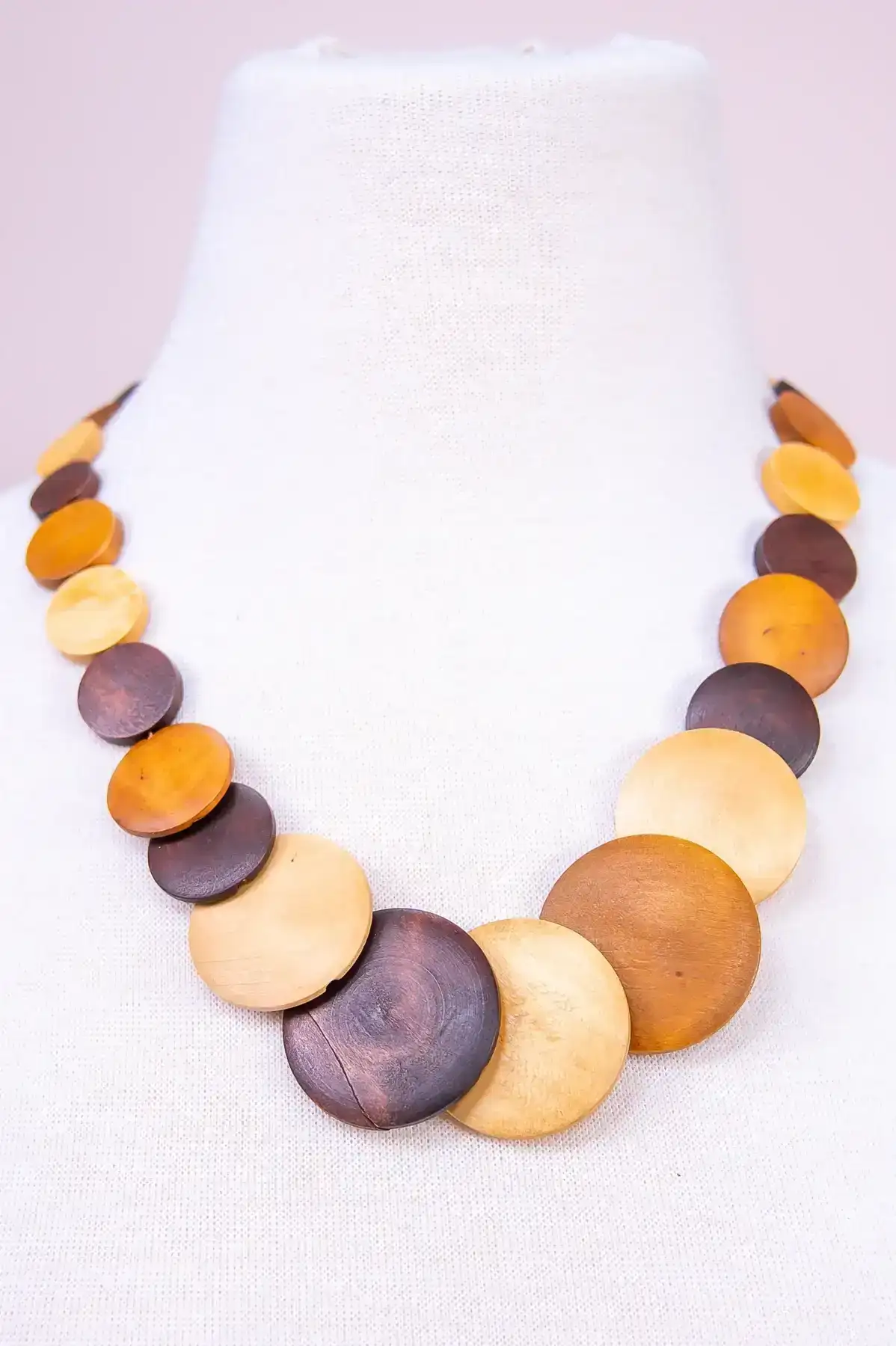 Image of Brown Wooden Disk Necklace - NEK4349BR