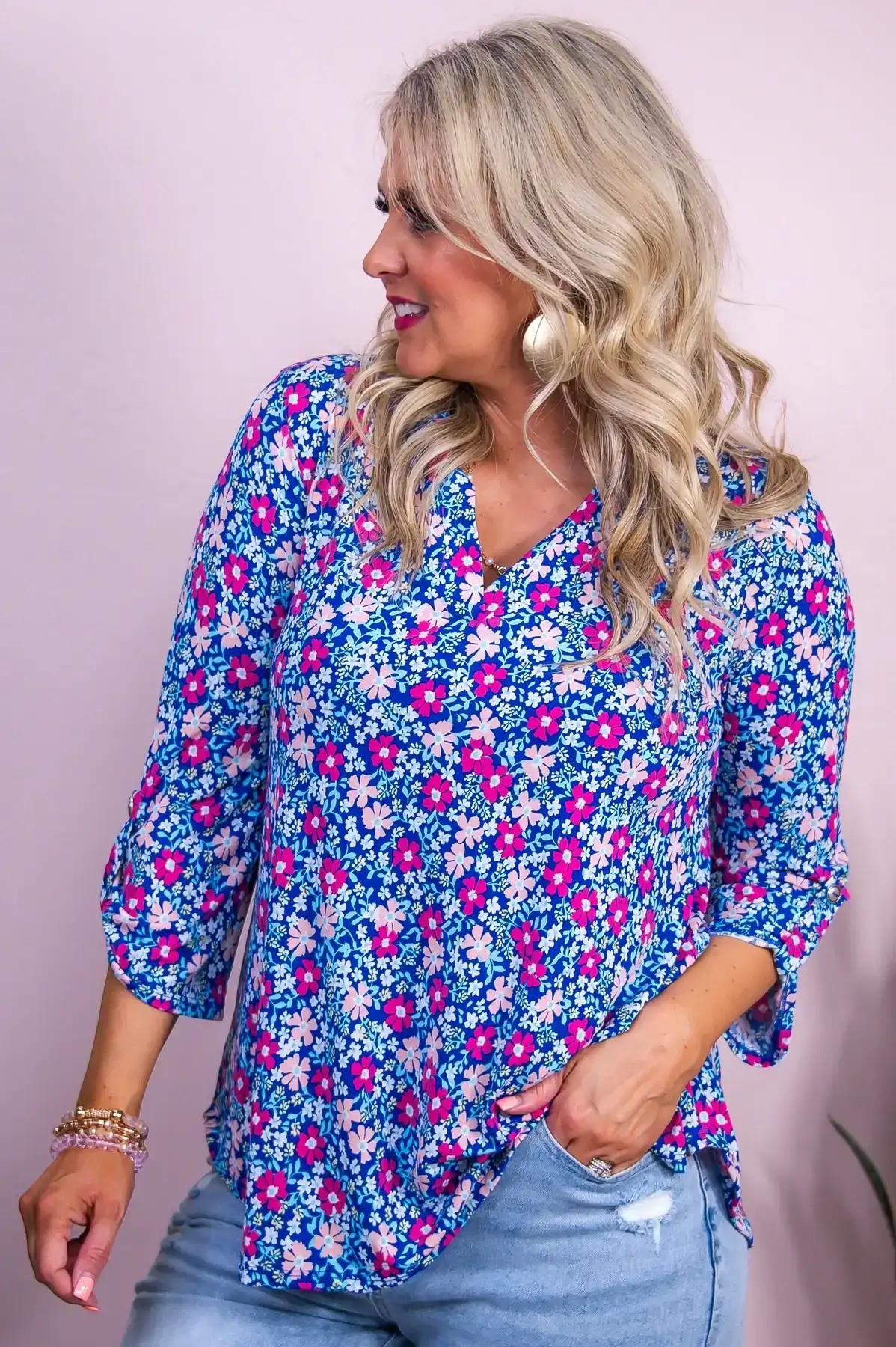 Image of Meant To Be Seen Royal Blue/Multi Color Floral top - T9867RBL