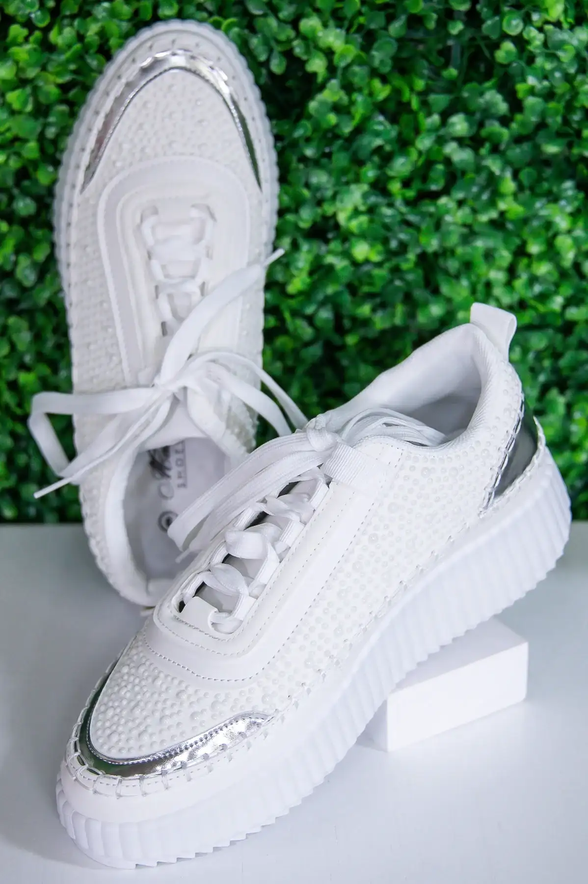 Image of All Smiles Today White/Silver Textured Chunky Sneaker - SHO2691WH