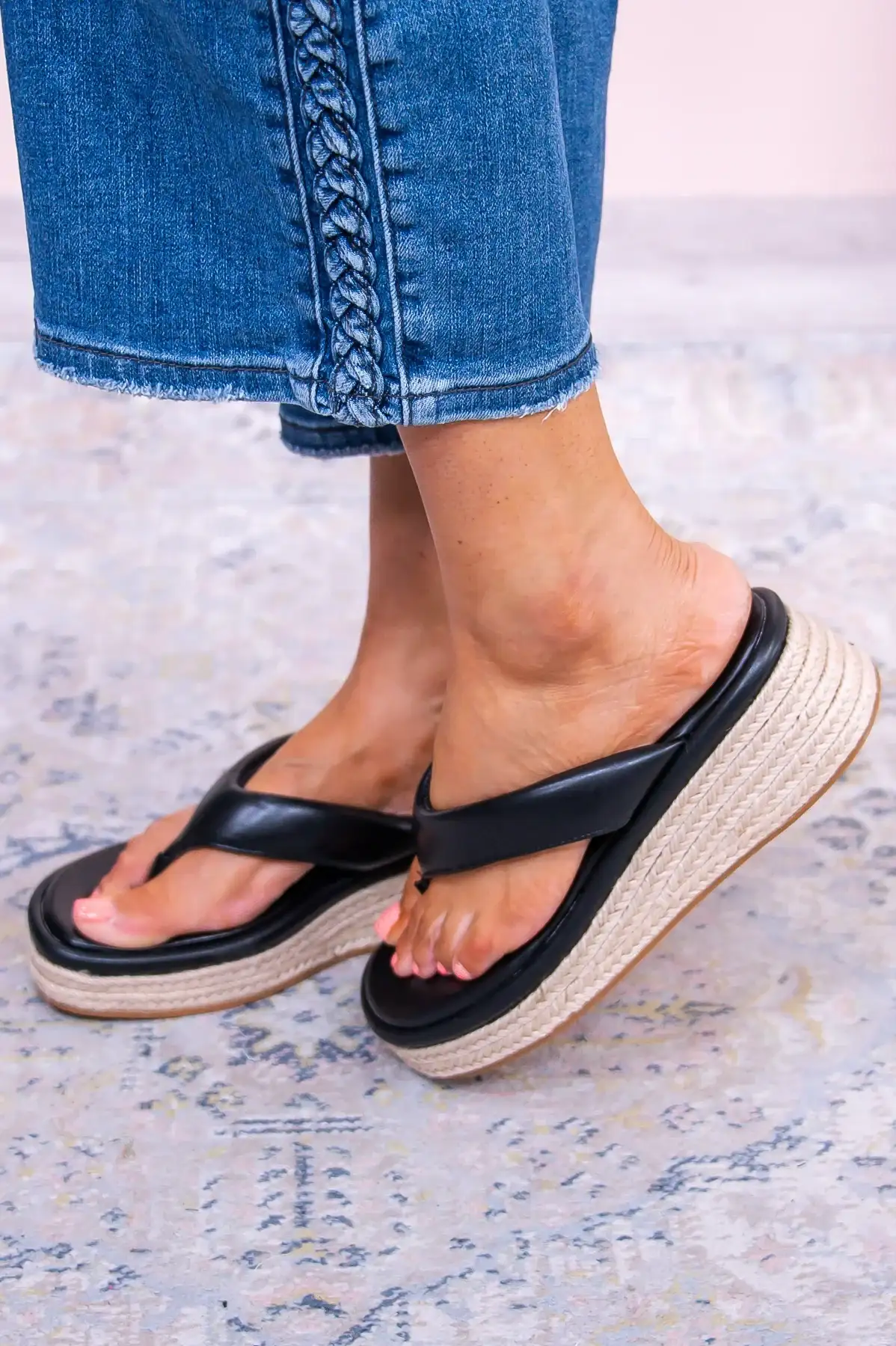 Image of Stay Connected Black Espadrille Wedge Sandals - SHO2706BK
