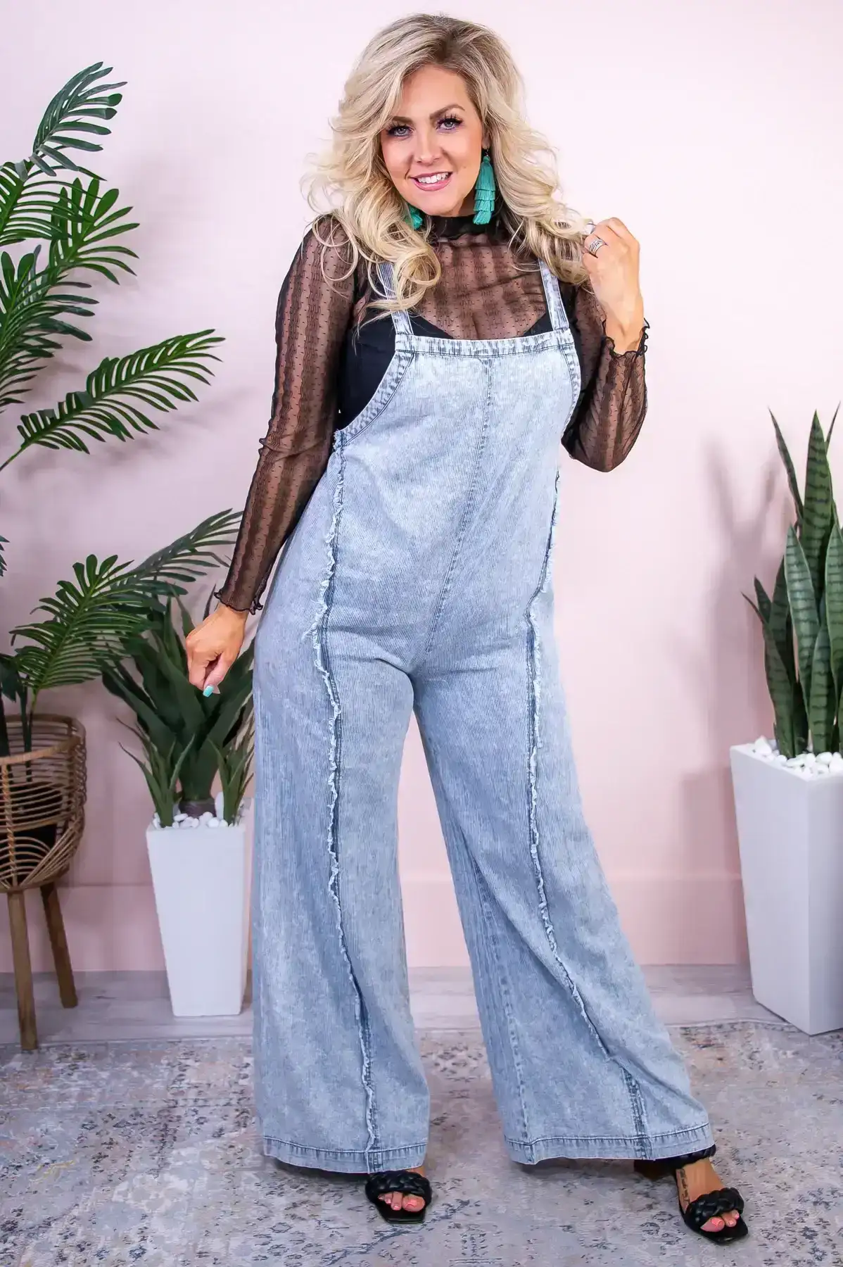 Image of My Serenity Light Denim Blue Striped Frayed Romper - RMP799LDB