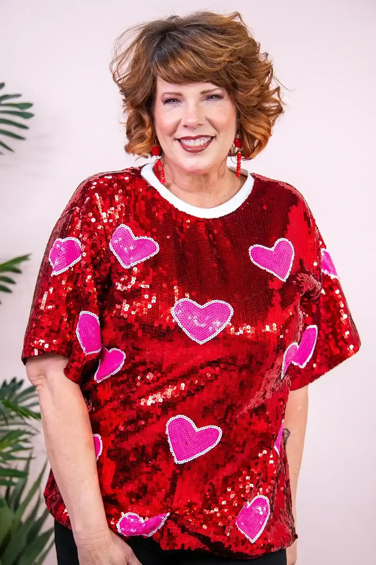 Image of Sparkling In Love Red/Pink Sequin Heart Top - T8799RD