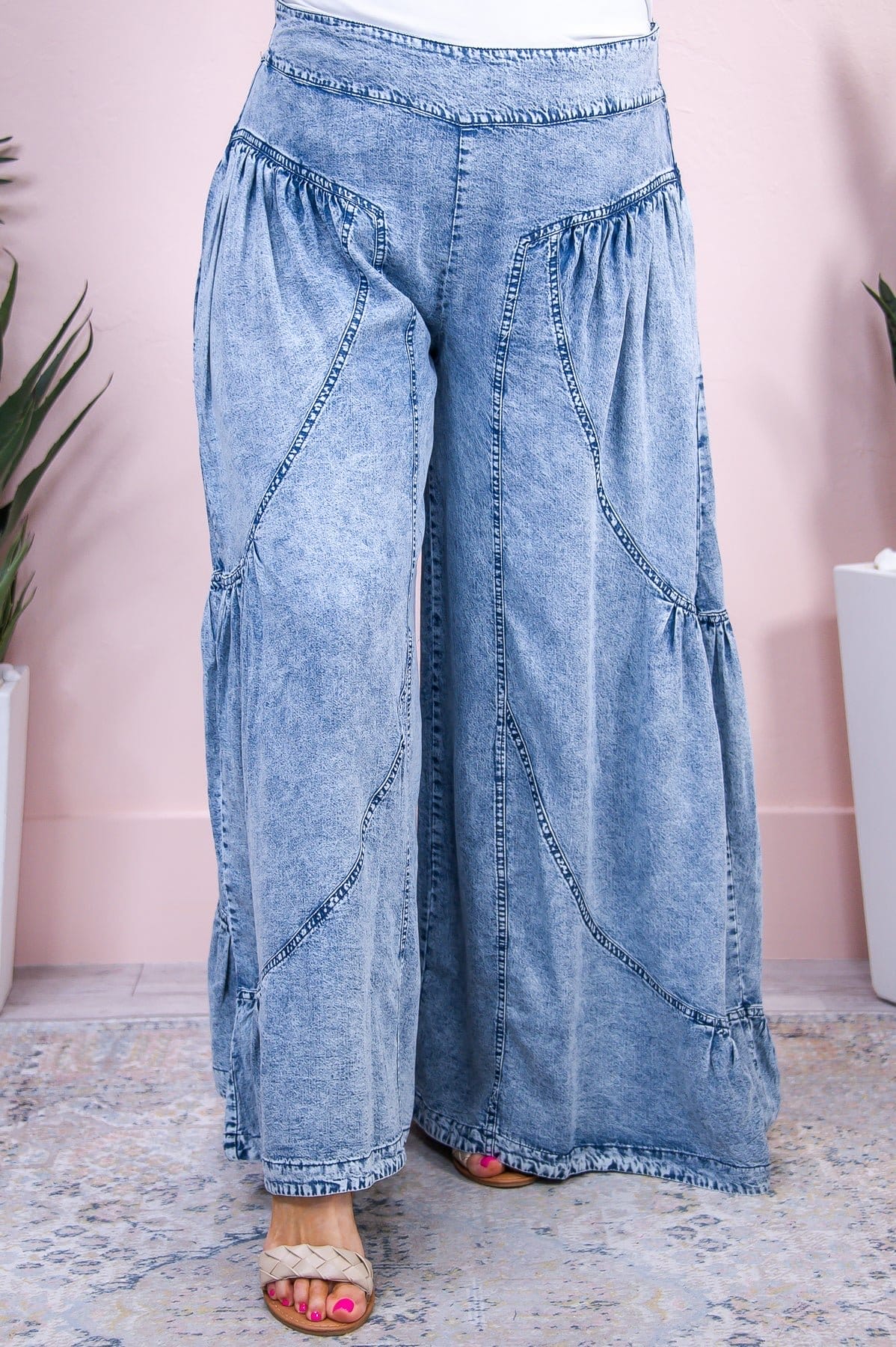 Image of In The Clouds Light Denim Solid Palazzo Pants - PNT1564LDN