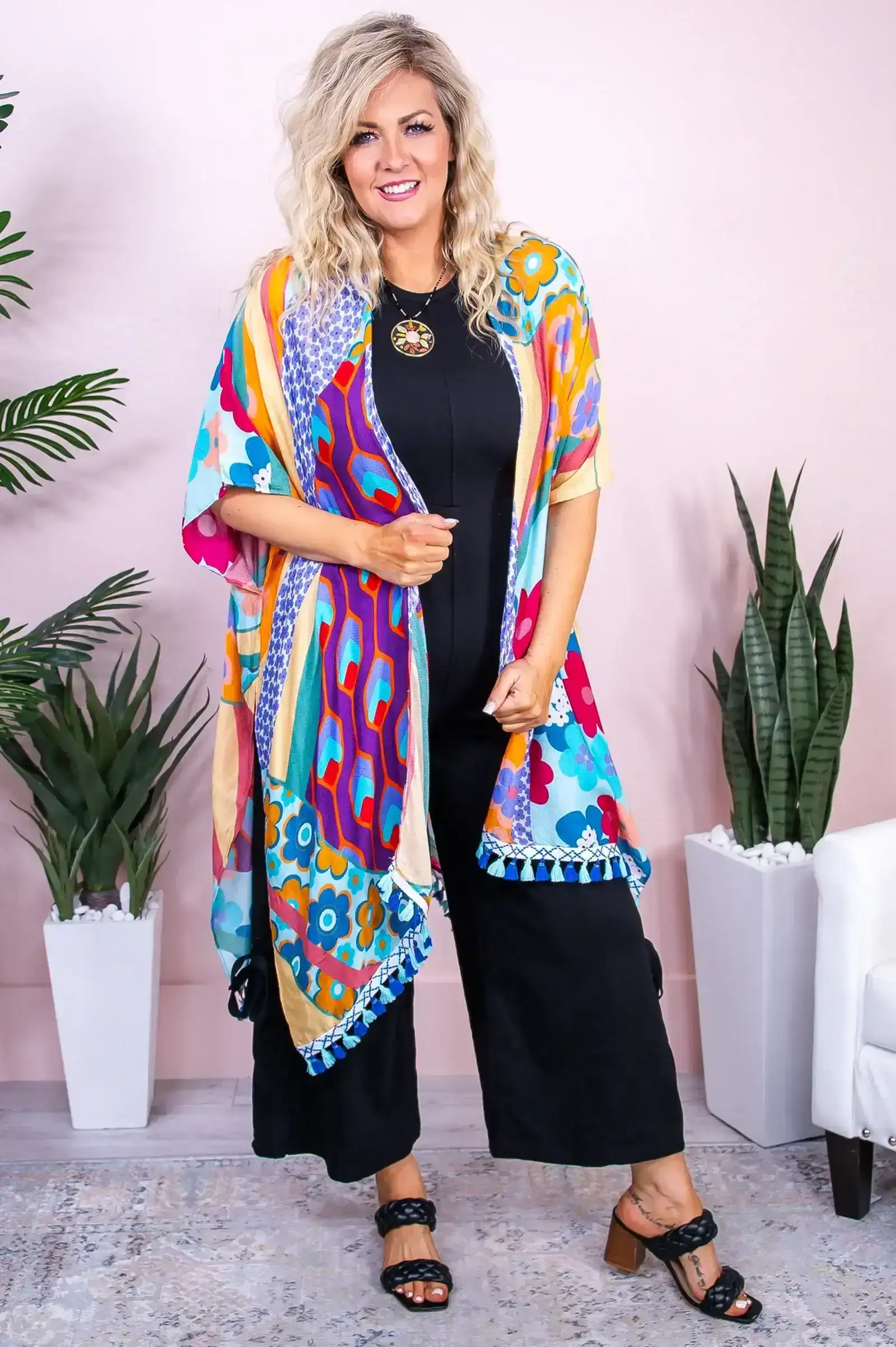 Image of Miles Ahead Multi Color/Pattern Kimono (One Size 4-18) - O5450MU