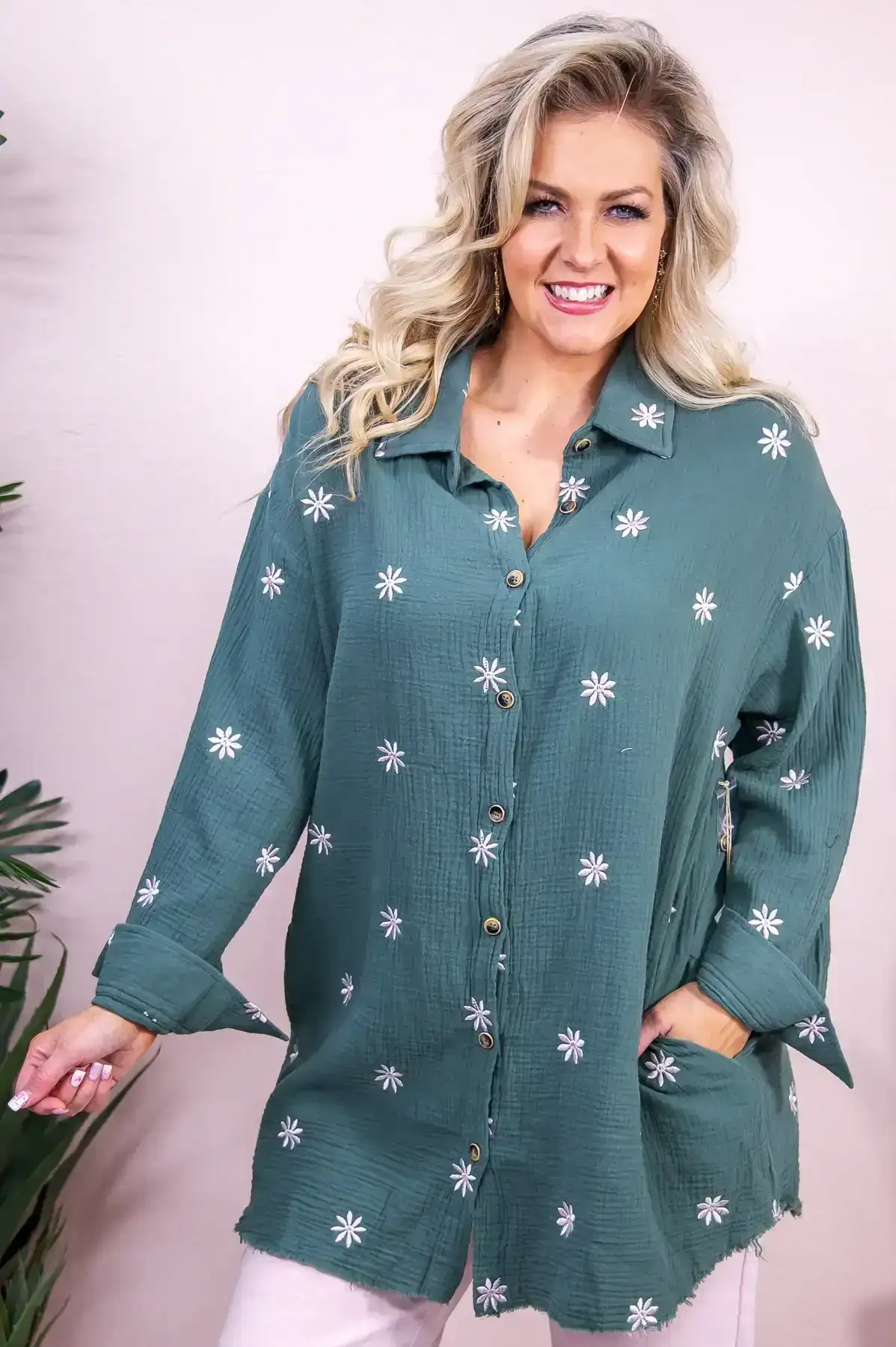 Image of Sunshine On My Mind Olive/Ivory Floral Tunic - T9004OL